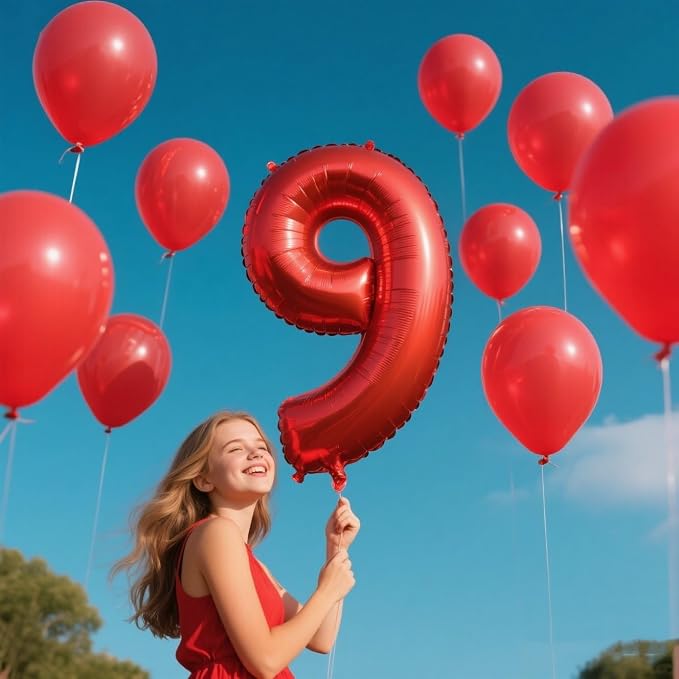 Number Balloons 9 Balloon Red for 9th Birthday Party Decorations, 40 inch | - Image 2