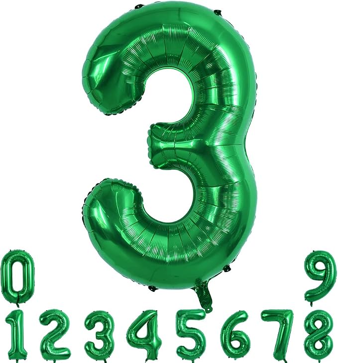 TONIFUL 40 Inch Dark Green Number 3 Balloons Large Foil 3rd Birthday Decor | by TONIFUL