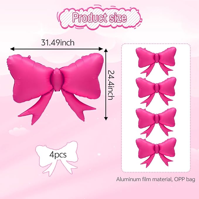 4pcs Jumbo Oversized Ribbon Balloons Coquette Bow Balloons Bow Party Coquette - Image 3