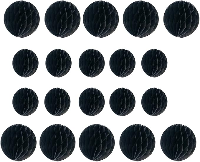 20pcs Honeycomb Flower Balls 3''6'' Black Party Honeycomb Balls Decoration | by ZGjoy