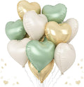 Sage Green Gold Heart Balloons, 18Inch Green Cream White Heart Helium Foil by TAOYE