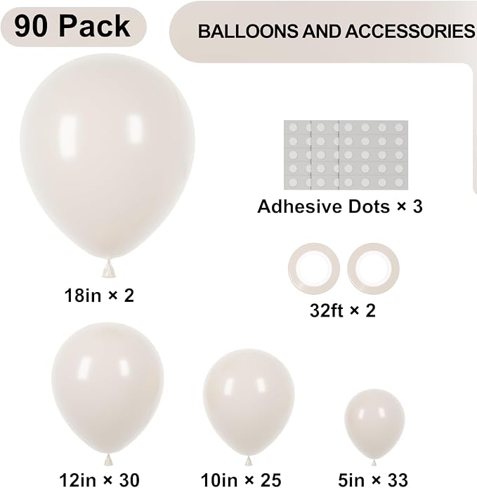 Voircoloria 90pcs White Sand Balloons Garland Arch Kit, 18 12 10 5 Inch | - Image 2