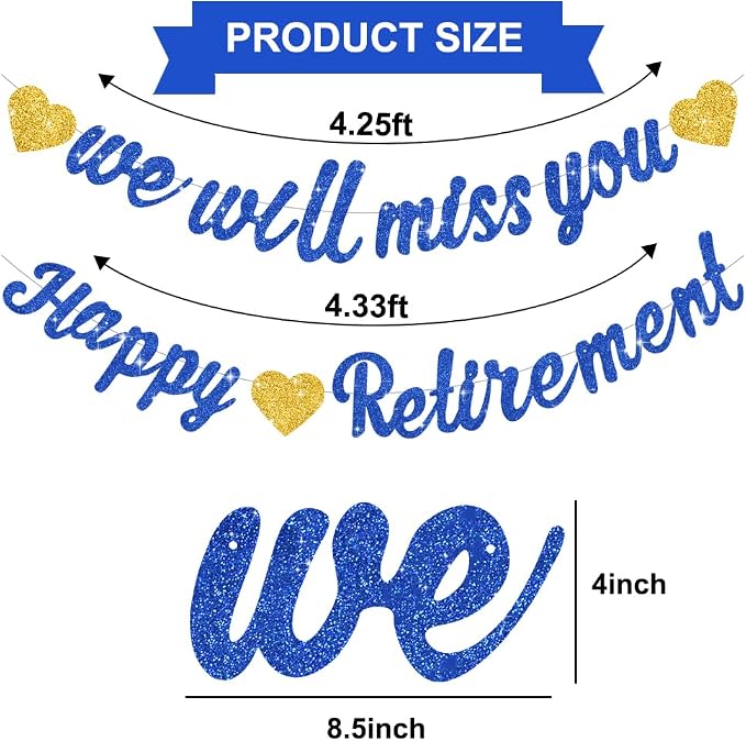 Glitter Navy Blue Happy Retirement We Will Missed You Banner Pre-Strung - Image 3