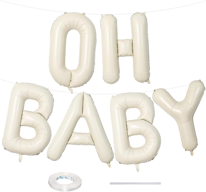 40 Inch Beige OH BABY Balloon for Baby Shower, Large Cream White Oh Baby by Lingqiang
