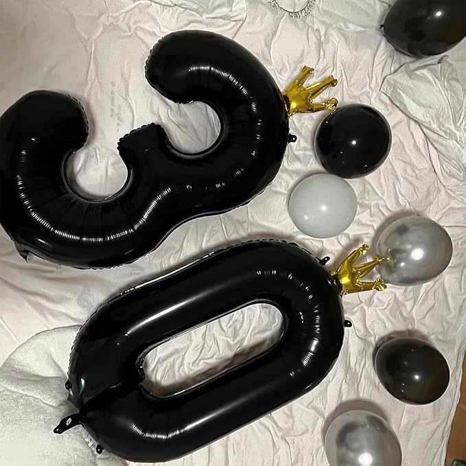 Black Number 0 Balloon with Crown, 40 inch Black Number Balloon 0th Birthday - Image 4