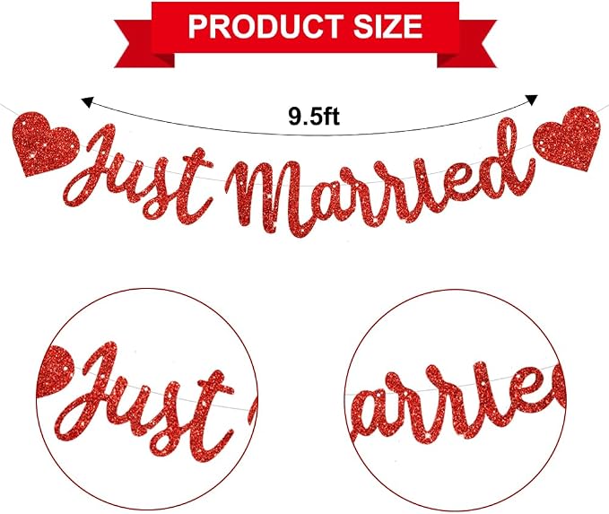BEISHIDA Red Just Married Banner - Image 3