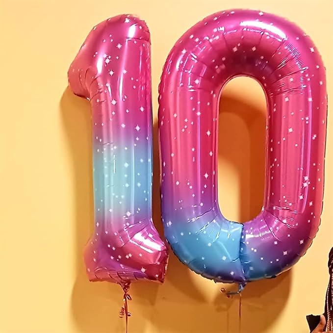 Gradient Rainbow 4 Balloons, 40 Inch Large Blue Pink Purple Foil Number - Image 7