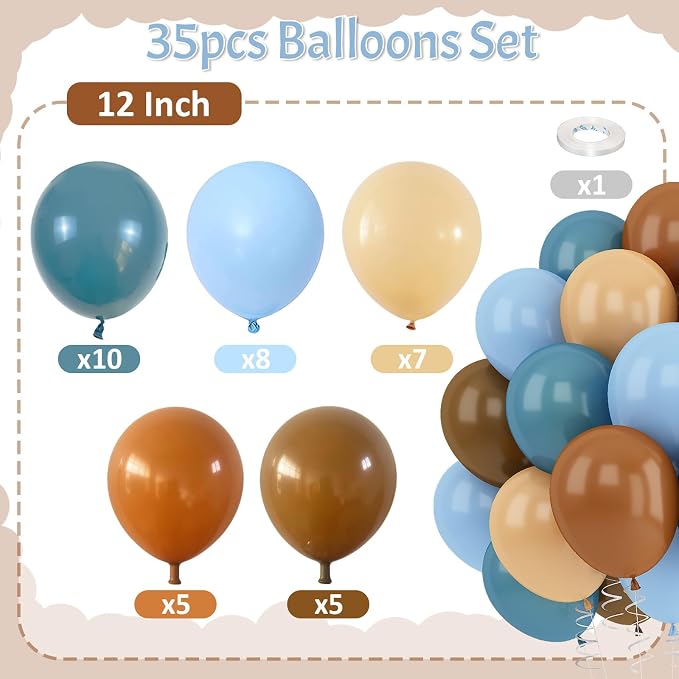 Blue Brown Balloons Dusty Blue Brown Cream Balloons - Image 4
