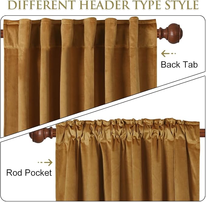 Gold Brown Blackout Velvet Curtains 84 inches Fall Decor | Extra Wide Super - Image 3