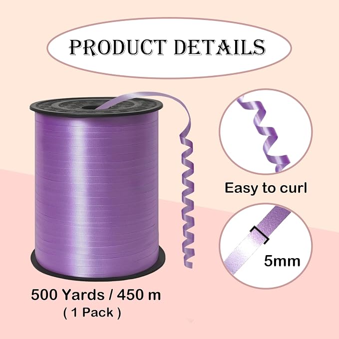 500 Yard Light Purple Curling Ribbon Balloon Ribbon 1/5 Inch Ribbon - Image 2