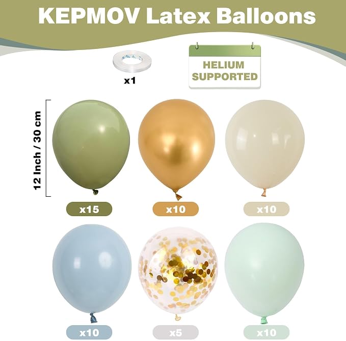 Dusty Sage Green Blue Balloons, 12 Inch Latex Balloon Set - Image 2