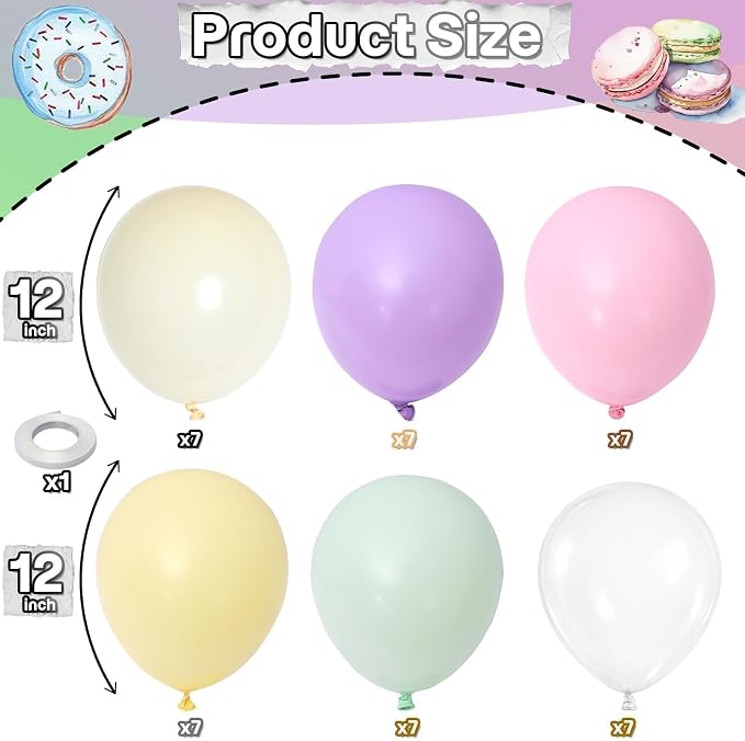 Pastel Rainbow Party Balloons Assorted Colors, Pastel Light Purple Pink Yellow - Image 2