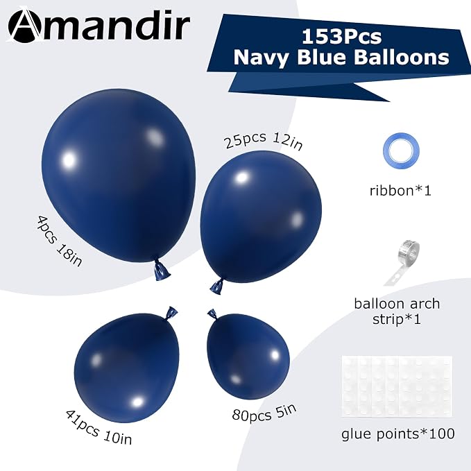 Amandir 153pcs Navy Blue Balloons Arch Garland Kit Different Sizes | 18 12 10 5 - Image 3