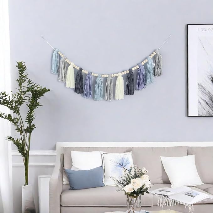 Tassel Garland with Wood Bead Jungle Leaves Garland Banner - Image 4
