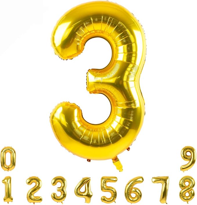 TONIFUL 40 Inch Gold Number 3 Balloons Large Foil 3rd Birthday Decorations | - Image 8