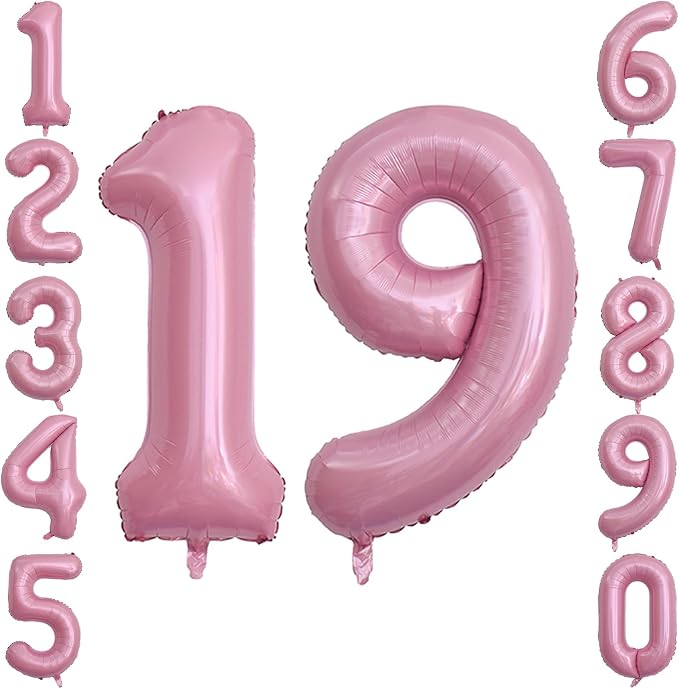 Pearlescent Pink Number 19 Balloon 40 Inch, Shiny Foil by Unknown