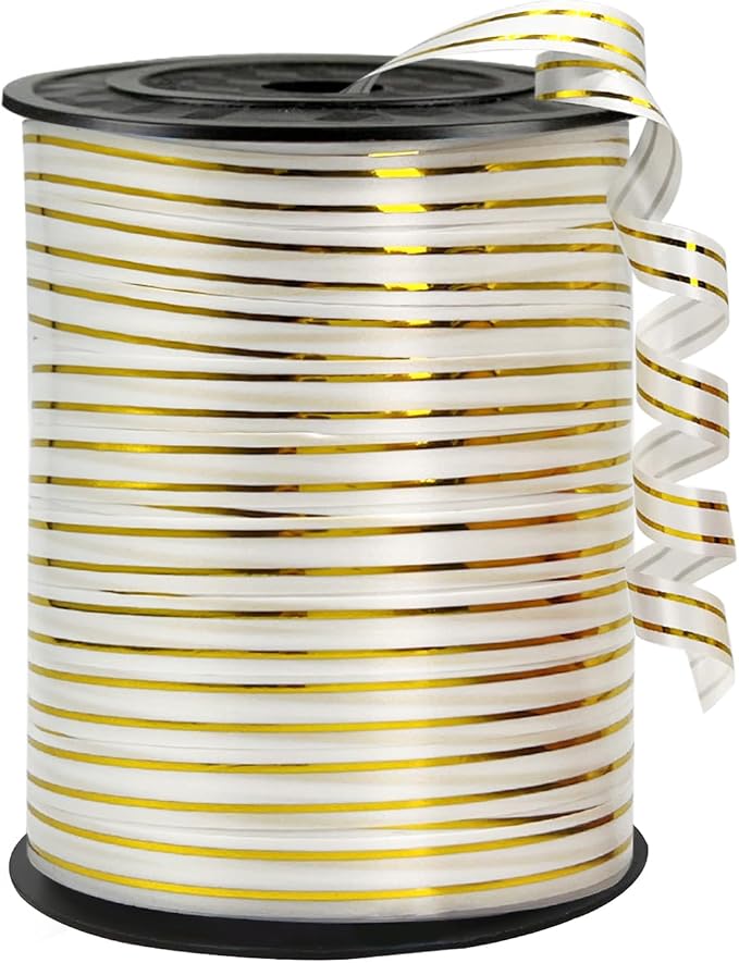 219 Yards Ribbon-White Gold Rimmed Balloon Curling Ribbons Balloon String by weizedm