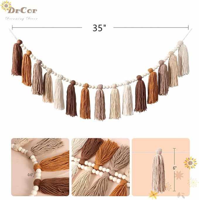 DrCor Terracotta Tassel Garland – Boho Classroom Decor | Handmade yarn wall - Image 3