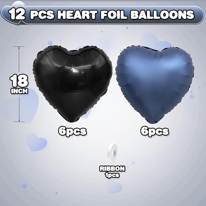Black Blue Heart Balloons, 18Inch Black Helium Balloon - Image 2