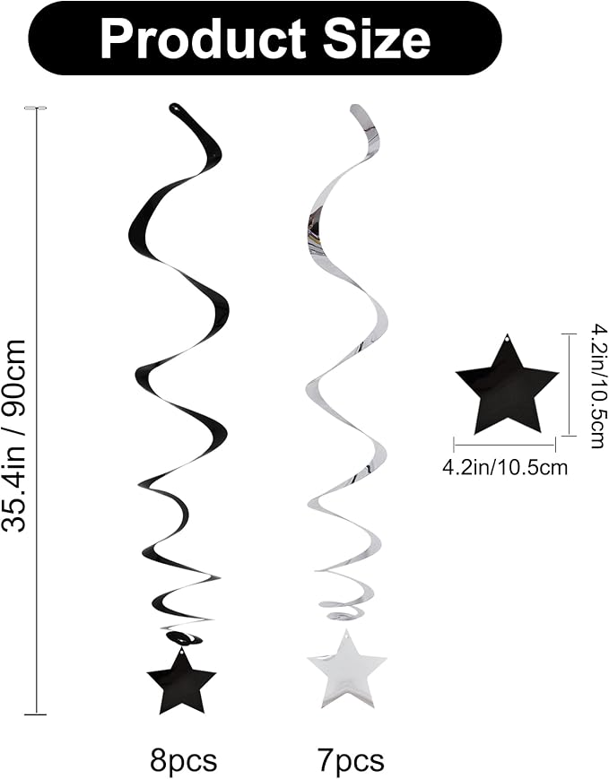 BEISHIDA Black Silver Stars Hanging Swirls Bachelorette Graduation Hanging - Image 3