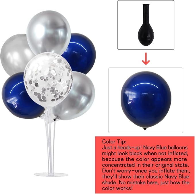 TONIFUL 4 Set Navy Blue Silver Balloon Stand Balloon Centerpieces - Image 2