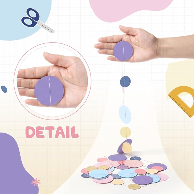 Outus 10 Pieces Colorful Circle Garland Banner Hanging Paper Dot Decorations - Image 3