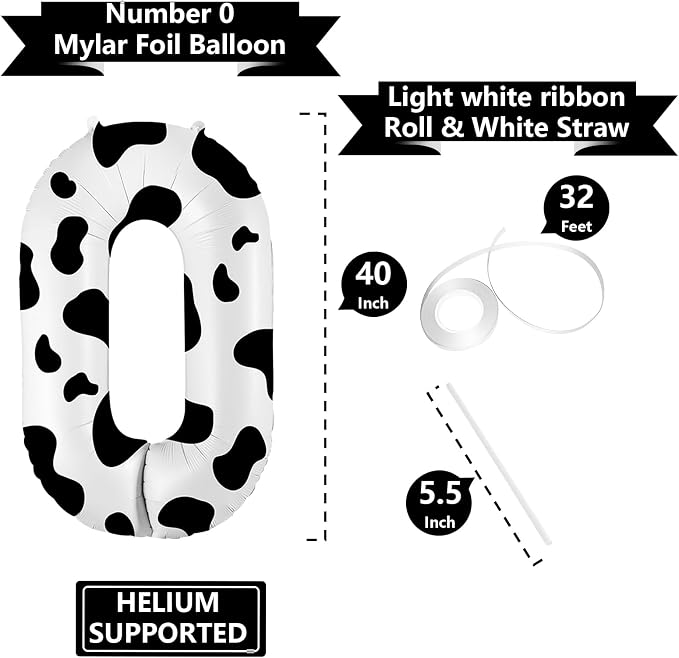 40 Inch Cow Print Balloon, Number 0 Balloons - Image 3