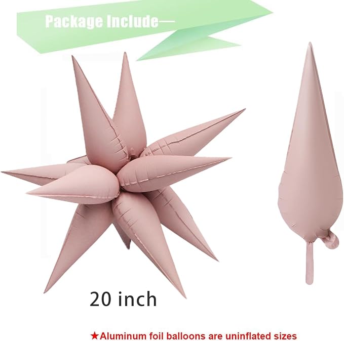 50pcs Matte Pink 20' Water Drop Foil Cone Mylar Balloons Matte Pink Star - Image 2