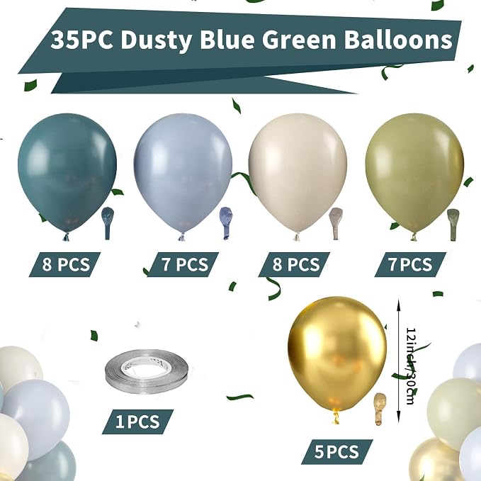 Dusty Blue Green Balloon, Sage Green and Retro Blue Balloons, Sand White - Image 2