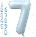 7th Birthday Balloons for Boys, Pastel Dusty Sky Blue Large Helium Mylar 7 by Froova