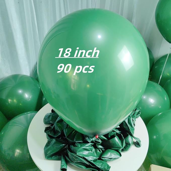 90 Pack Green Balloons 18 inch Dark Green Latex Big Balloons - Image 3