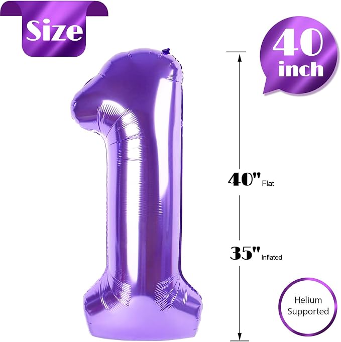Purple Number 1 Balloon 40 Inch, 1st Birthday Party Decorations Men Women | - Image 4
