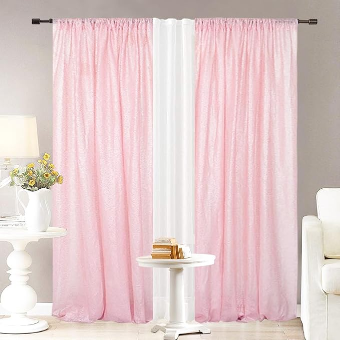 Eternal Beauty Pink Sequin Backdrop Curtains, 2 Panels 2x8FT | 3mm Sparkle - Image 4