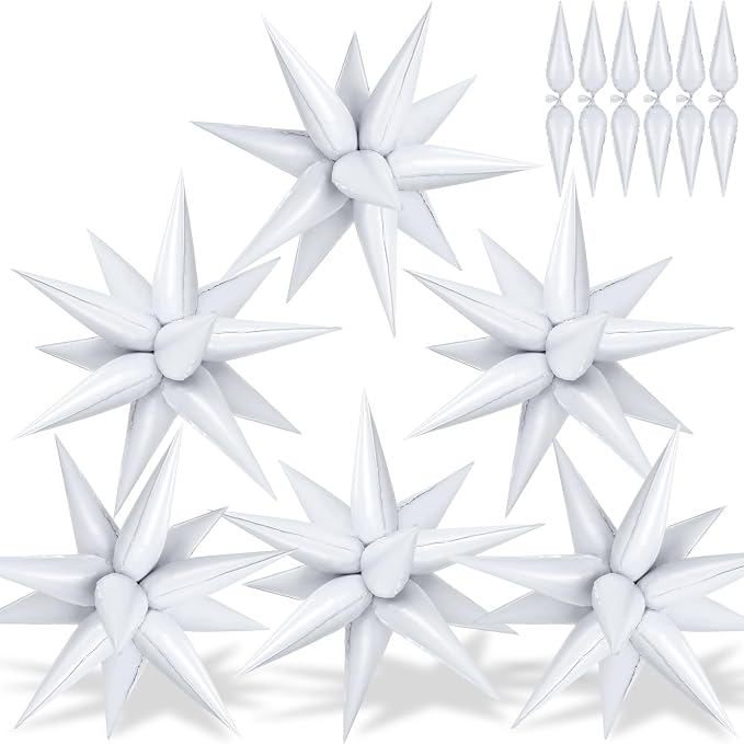 72 PCS White Star Balloons, 26 Inch Star Foil Explosion Balloons, Large Spike by GCTWFYK