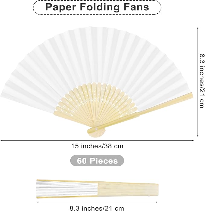 Aodaer 60 Pieces Paper Folding Fans Bamboo Handheld Fans Paper Folded Fans - Image 2