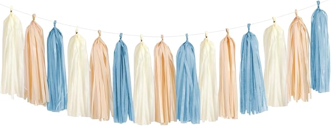 Dusty-Blue Baby-Shower Party-Decorations Tassel-Garland by Panduola