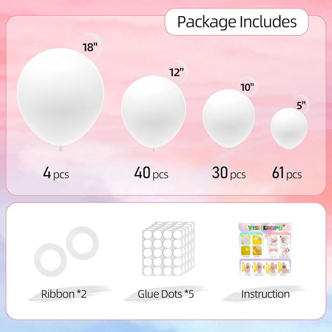 135pcs White Balloons Different Sizes 18" 12" 10" 5" White Balloon Garland Arch - Image 2