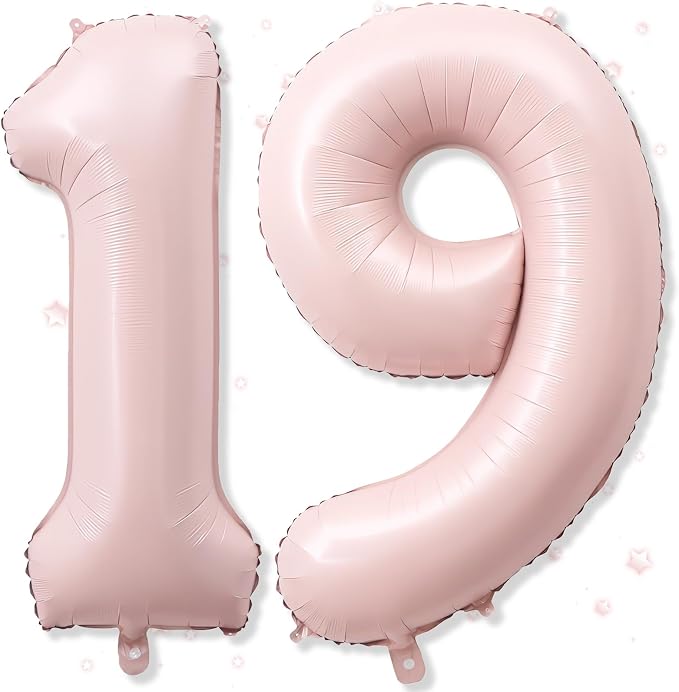 Foil 19 Balloon, Dusty Light Blush Pink Big Number 19 Balloons by Froova