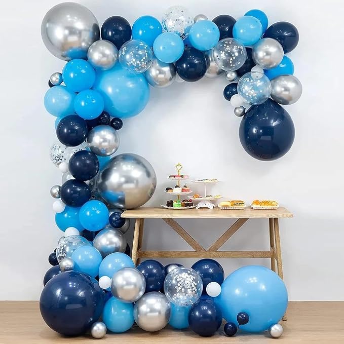 Paready Blue Silver Balloons, 12 Inch Confetti Balloon Metallic Silver Party - Image 4