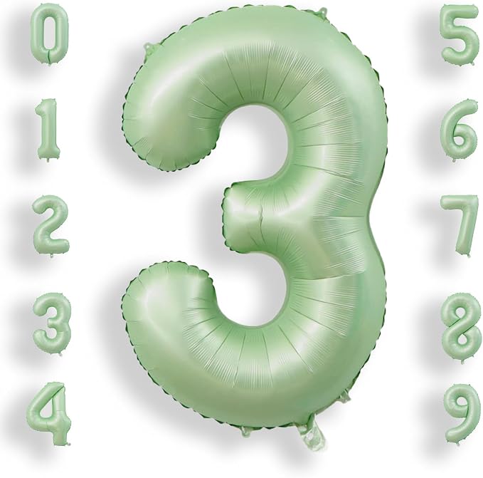 AULE 40 Inch Sage Green 3 Balloon Numbers Foil 0-9 Birthday Big Numbers | by AULE