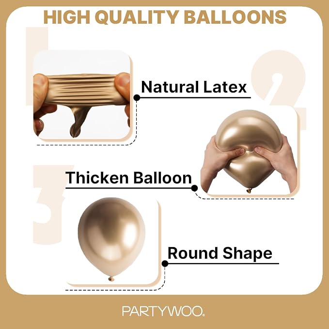 PartyWoo Metallic Gold Balloons 101pcs Chrome Gold Color 12 Inch | Balloons - Image 8