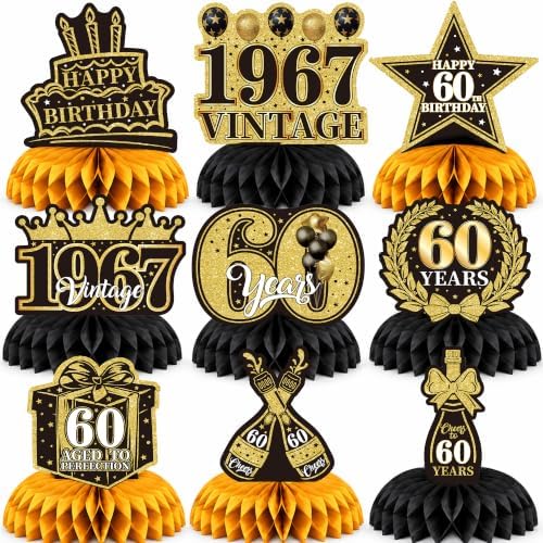 Birthday Decorations 2027-9Pcs 60th Birthday Honeycomb Table Decorations by OHOME