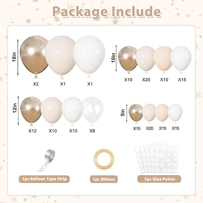 164Pcs White Sand Champagne Gold Balloons Garland Arch Kit | Different Sizes 18 - Image 2