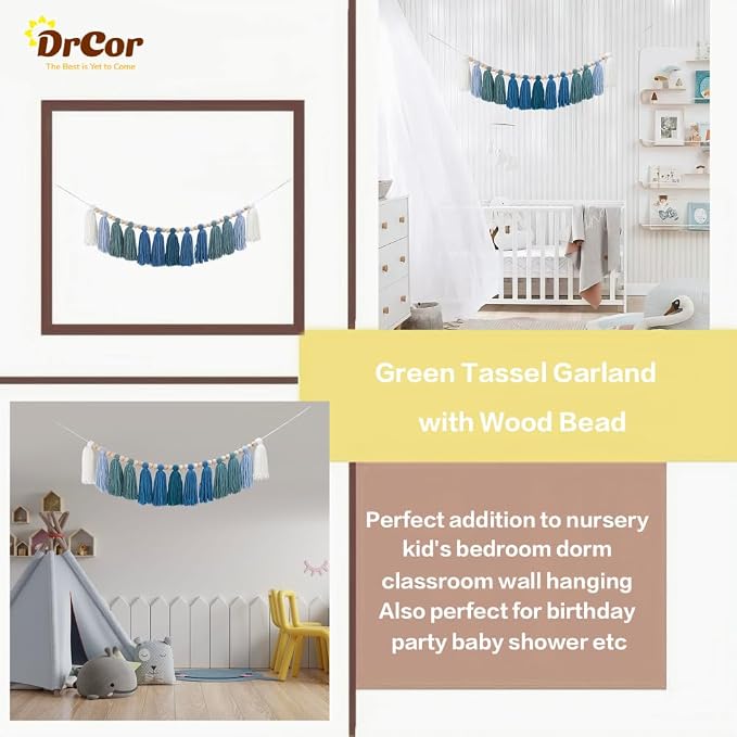 DrCor Ombre Sage & Mint Tassel Garland – Boho Decor | Eucalyptus nursery & kids - Image 3
