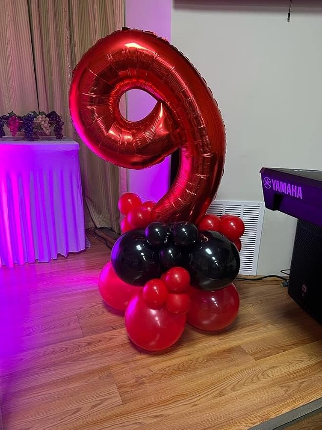 9 Balloon Numbers Birthday Decorations, 40In Red Balloons - Image 2