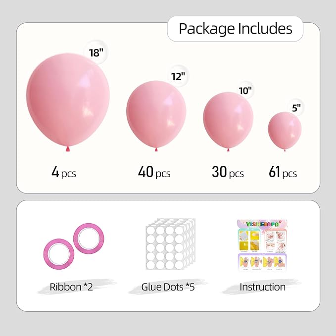 Pink Balloons 135pcs Different Sizes 18 12 10 5 Inch Pink Balloon Arch Kit - Image 2