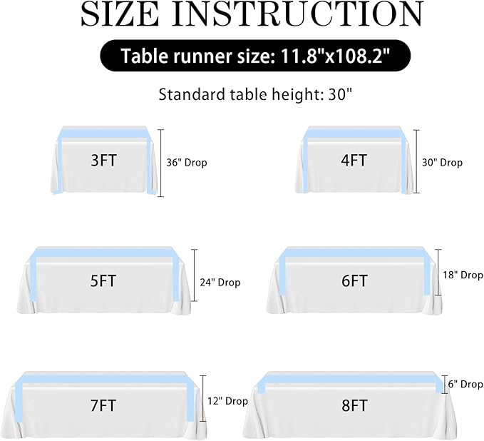 SHEJIZE 20 Pack Light Blue Satin Table Runner 12x108 Inches Long, Bright Silky Smooth Satin Table Runner Table Decor for Wedding Banquet Christmas Prom Event Birthday Party