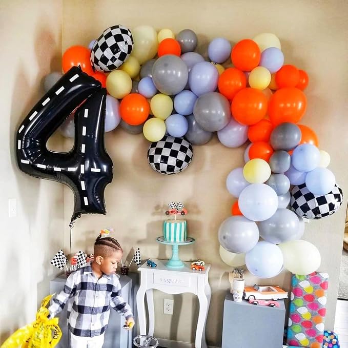 Race Car Number 4 Balloons, 40 Inch Racing Car 4 Birthday Balloons Two Fast - Image 5