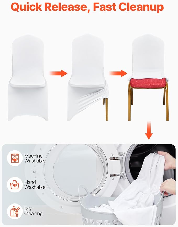 VEVOR 100 Pcs White Chair Covers Polyester Spandex Chair Cover Stretch - Image 5