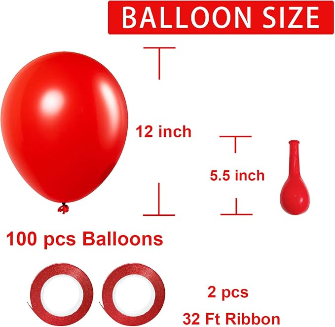 Red Balloons Red Birthday Decorations 100 Pack 12 inch Round Latex Balloons - Image 2